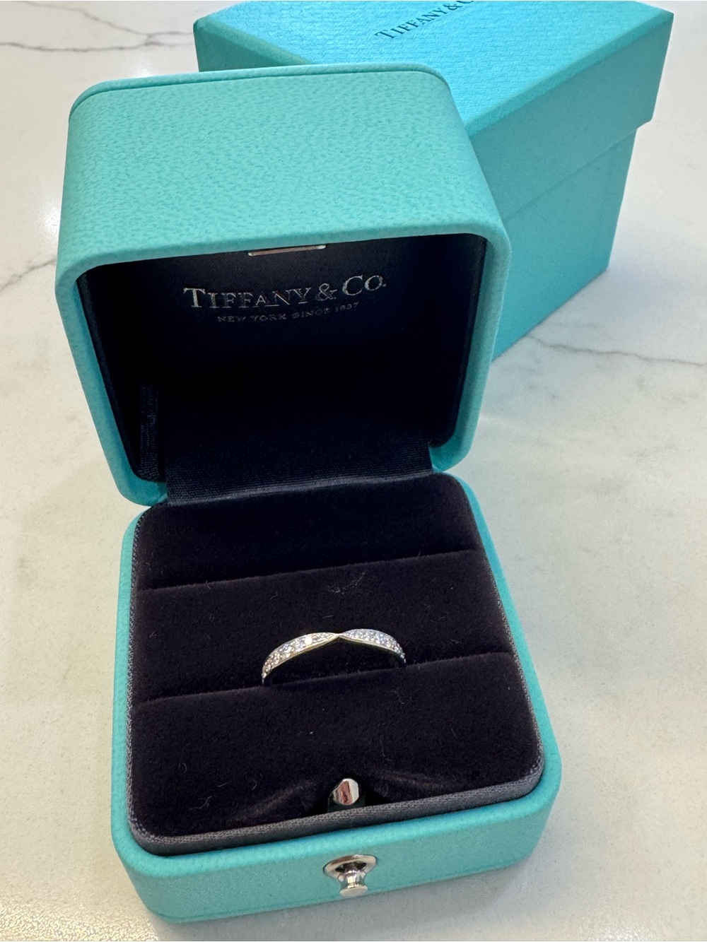 Tiffany & Co. Harmony Diamond Twist Band Ring Platinum Sz 6.5 Box
